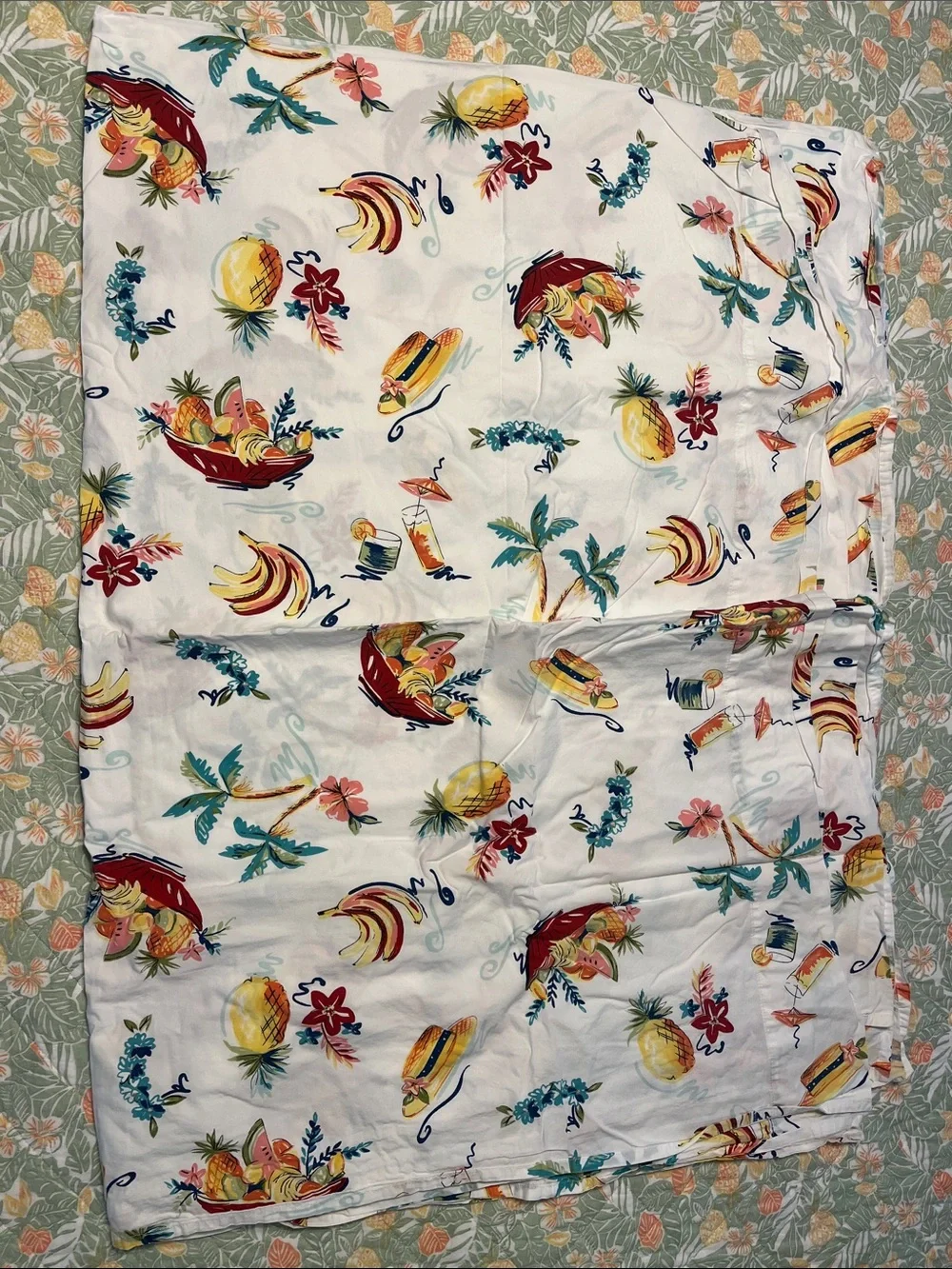 Pottery Barn 💯 cotton full size sheet set white with tropical motif